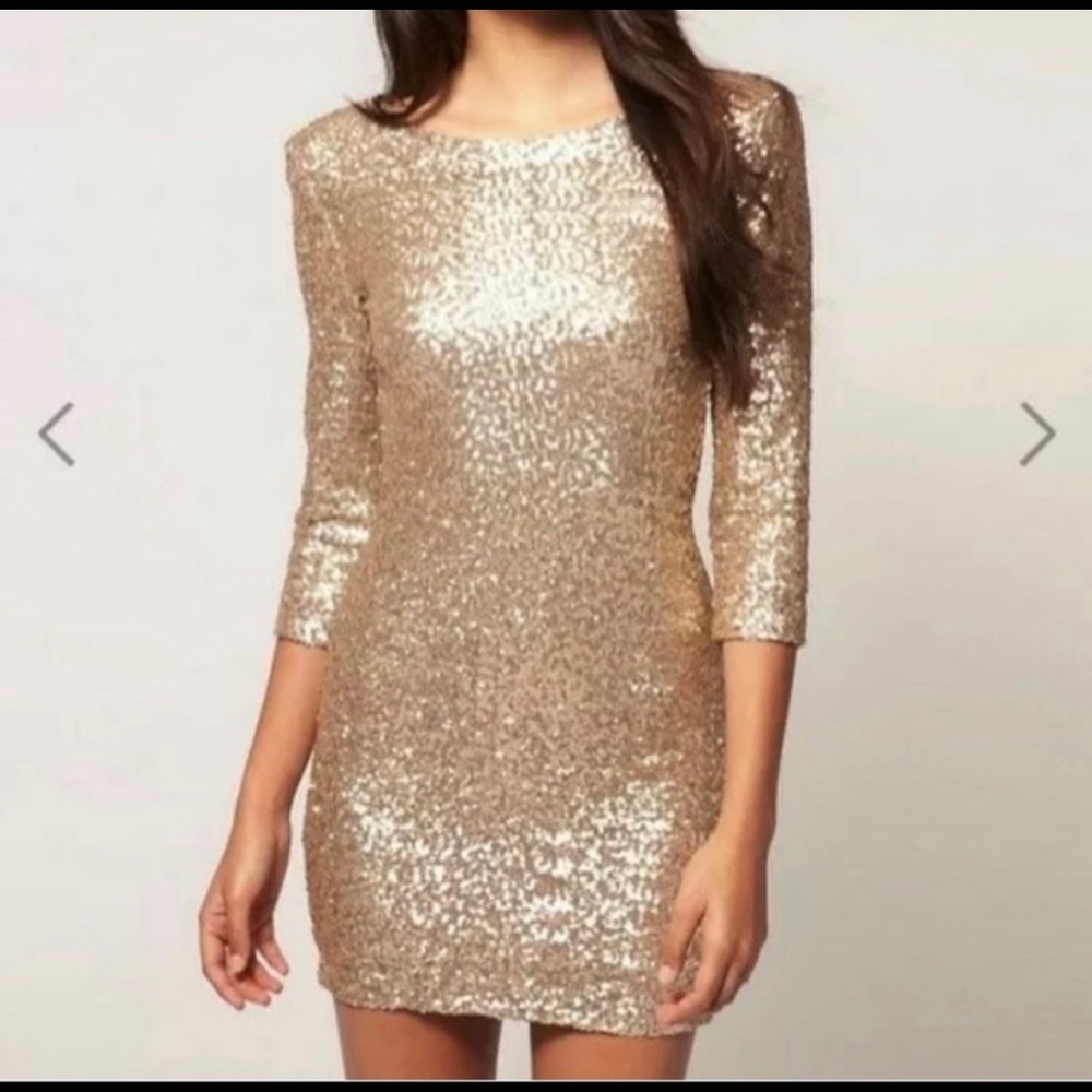 TFNC London Gold Sequin 3/4 Sleeve Mini Party